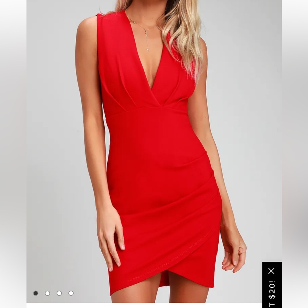 Red sleeveless mini cocktail dress with plunging neckline. NWT